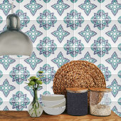 Navy en turquoise geometrische keramische tegel tegeltje