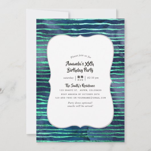 Navy en Turquoise Strepen en Polka Dots Verjaardag Kaart (Voorkant)