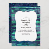 Navy en Turquoise Strepen en Polka Dots Verjaardag Kaart (Voorkant / Achterkant)