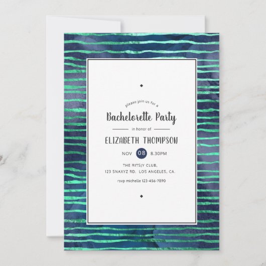 Navy en Turquoise Strepen en Stippen Bachelorette Kaart (Voorkant)