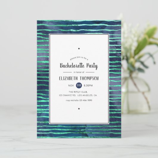 Navy en Turquoise Strepen en Stippen Bachelorette Kaart (Staand voorkant)