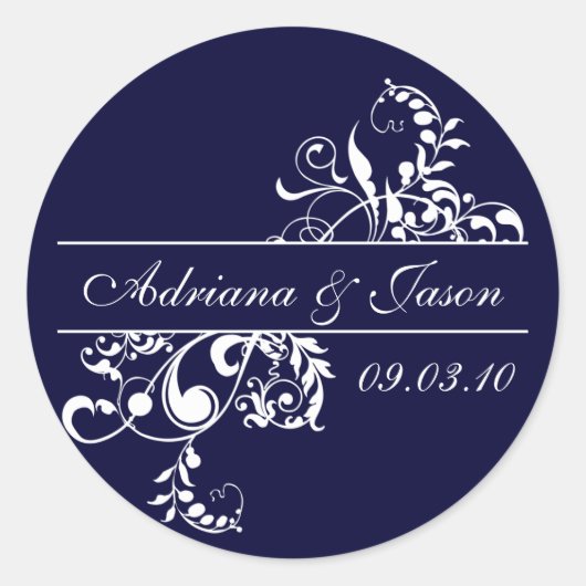 Navy en White Flourish Monogram Sticker (Voorkant)