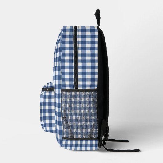 Navy en White Gingham Bedrukte Rugzak (Rechts)