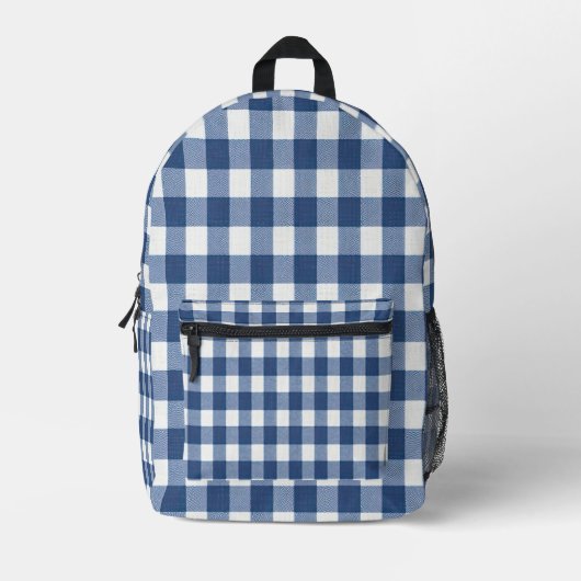 Navy en White Gingham Bedrukte Rugzak (Voorkant)