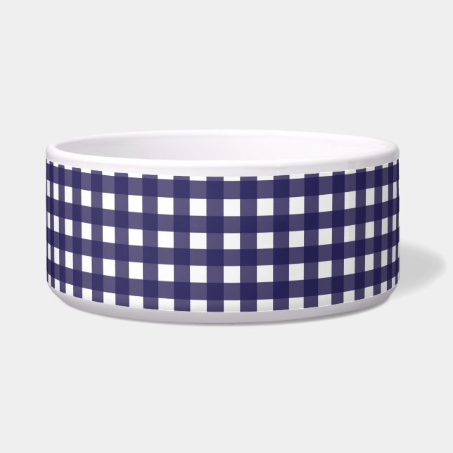Navy en White Gingham Voerbakje (Voorkant)