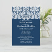 Navy en White Lace Damask Pattern Vrijgezellenfees Kaart (Staand voorkant)