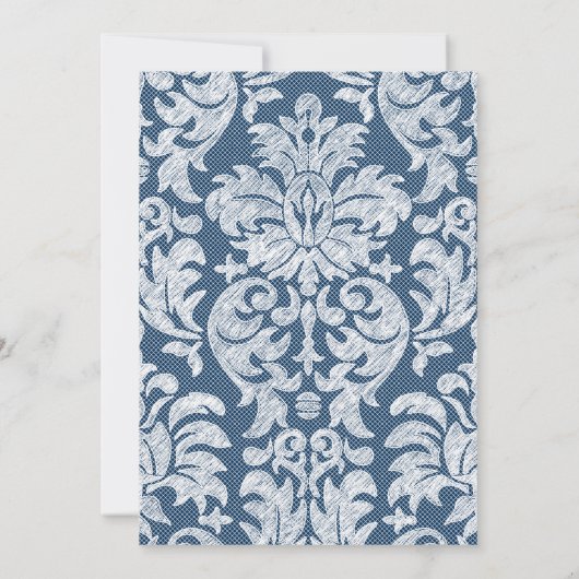 Navy en White Lace Damask Pattern Vrijgezellenfees Kaart (Achterkant)
