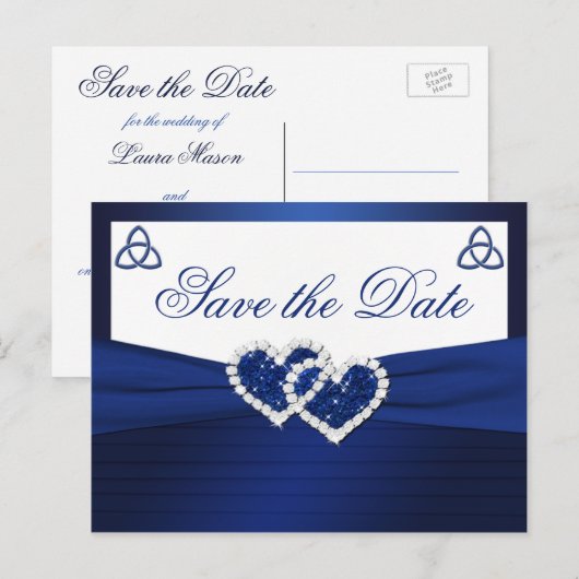 Navy en White Love Knot Save the Date Briefkaart (Voorkant / Achterkant)