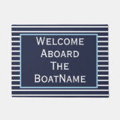 Navy en White met Light Blue Welcome Aboard Boat Deurmat (Voorkant)