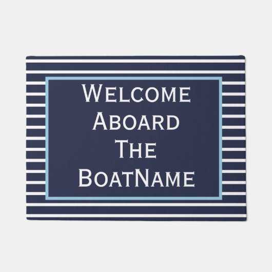 Navy en White met Light Blue Welcome Aboard Boat Deurmat (Voorkant)