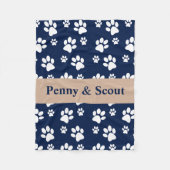 Navy en White Paw Print Deken Voeg hondennaam toe (Voorkant)