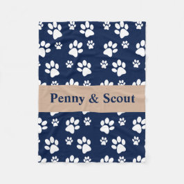 Navy en White Paw Print Deken Voeg hondennaam toe