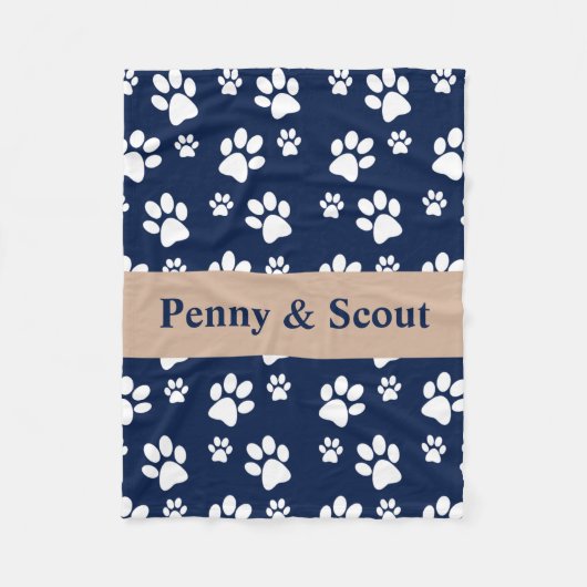 Navy en White Paw Print Deken Voeg hondennaam toe (Voorkant)