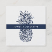 Navy en White Pineapple Vierkante Visitekaartje (Voorkant)