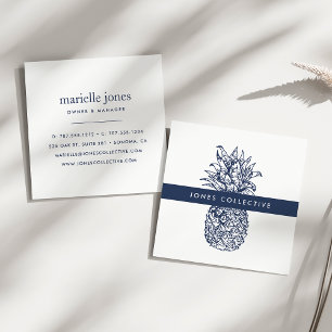 Navy en White Pineapple Vierkante Visitekaartje