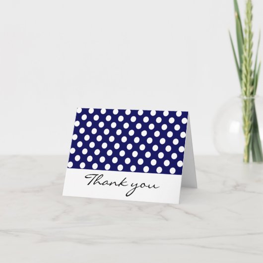 Navy en White Polka Dot Dank u wel Bedankkaart (Voorkant)