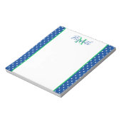 Navy en White Polka Dot met Green Monogram Notitieblok (Linkerzijde)