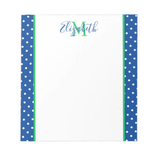 Navy en White Polka Dot met Green Monogram Notitieblok