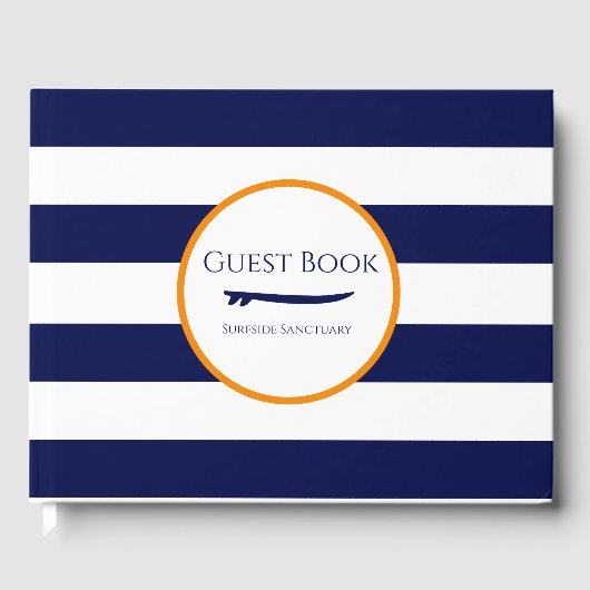 Navy en White Stripe Surf Design Vakantiehuis Gastenboek (Voorkant)
