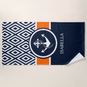 NAVY EN WHITE STRIPED MONOGRAM NAUTICAL ANCHOR STRANDLAKEN (Voorkant)