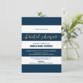 Navy en White Stripes Gouden Glitter Vrijgezellenf Kaart (Staand voorkant)