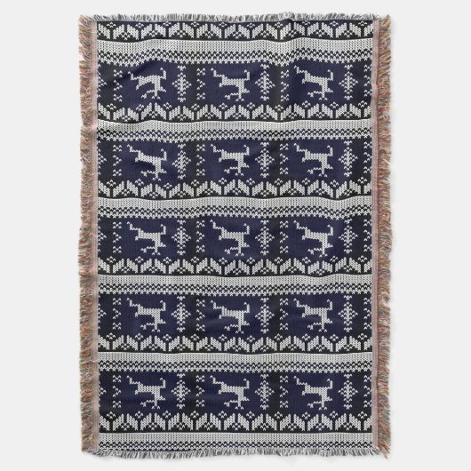 Navy en witte alpine patroon rendieren - Monogram Deken (Voorkant Verticaal)