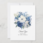 Navy en witte bloemenbruiloft bedankkaart (Voorkant)
