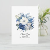 Navy en witte bloemenbruiloft bedankkaart (Staand voorkant)