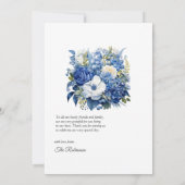 Navy en witte bloemenbruiloft bedankkaart (Achterkant)