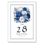 Navy en witte bloemenbruiloft kaart (Achterkant)