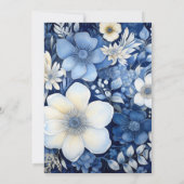 Navy en witte bloemenbruiloft kaart (Achterkant)