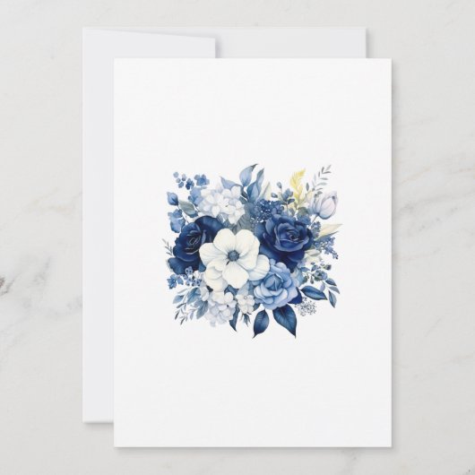 Navy en witte bloemenbruiloft kaart (Achterkant)