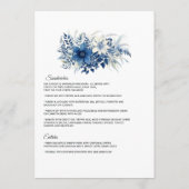 Navy en witte bloemenbruiloft menu (Achterkant)