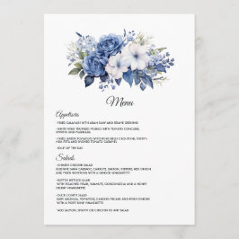 Navy en witte bloemenbruiloft menu