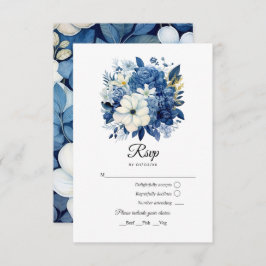 Navy en witte bloemenbruiloft RSVP kaartje