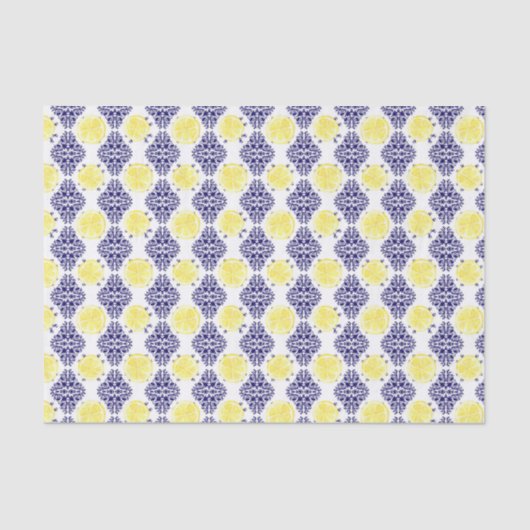 Navy en witte citroen damast patroon tissuepapier (Voorkant)