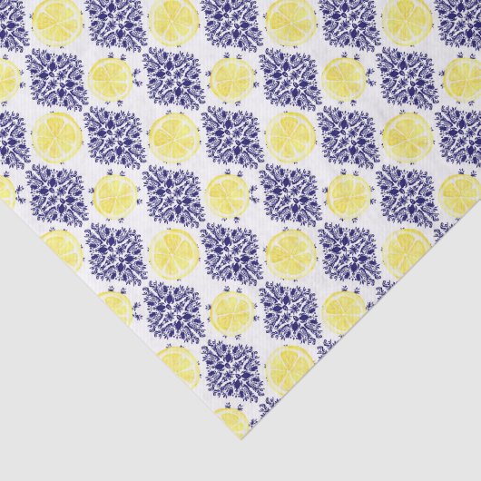 Navy en witte citroen damast patroon tissuepapier (Detail)