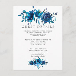 Navy en Witte Waterverf bruiloft gastgegevens Informatiekaartje