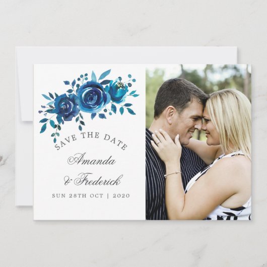 Navy en Witte Waterverf Bruiloft Save the Date (Voorkant)