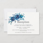 Navy en witte Waterverf Floral bruiloft receptie Kaart (Voorkant)