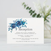 Navy en witte Waterverf Floral bruiloft receptie Kaart (Staand voorkant)