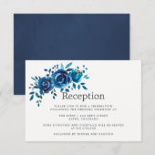 Navy en witte Waterverf Floral bruiloft receptie Kaart (Voorkant / Achterkant)