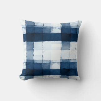 Navy en Witte Waterverf Plaid Sierkussen