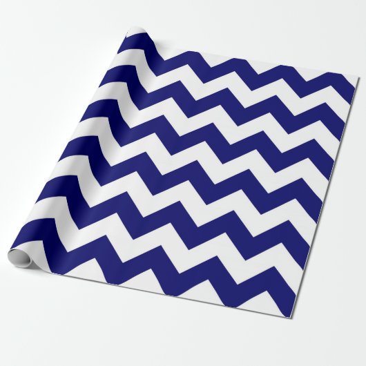 Navy en Witte Zigzag geschenkverpakking Cadeaupapier (Uitgerold)