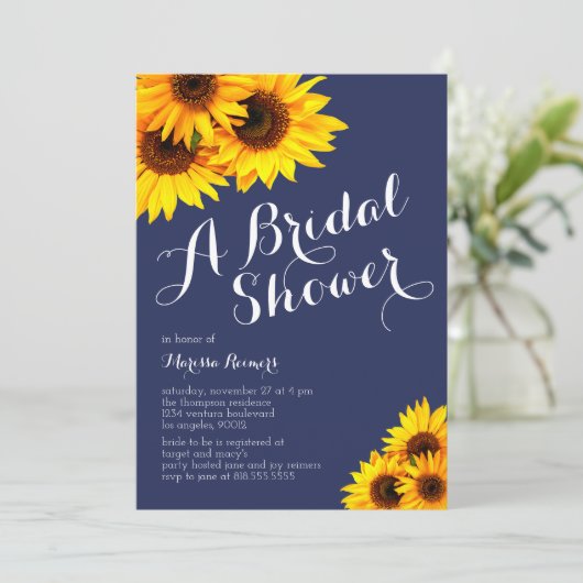 Navy en Yellow Sunflowers Vrijgezellenfeest Kaart (Staand voorkant)