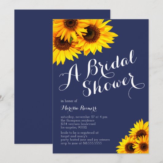 Navy en Yellow Sunflowers Vrijgezellenfeest Kaart (Voorkant / Achterkant)
