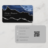 Navy en zilveren agaat edelsteen QR-code Visitekaartje (Voorkant / Achterkant)