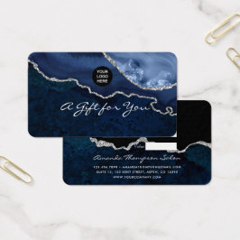 Navy en zilveren agaatsteen cadeaubon visitekaartje