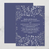 Navy en zilveren baby's adem eenvoudige bruiloft kaart (Voorkant / Achterkant)