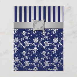 Navy en Zilveren Bloem Rank RSVP Kaart